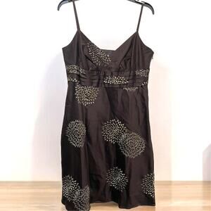 Ann Taylor Womens Midi dress Petites String strap Brown Gold Size 12P short
